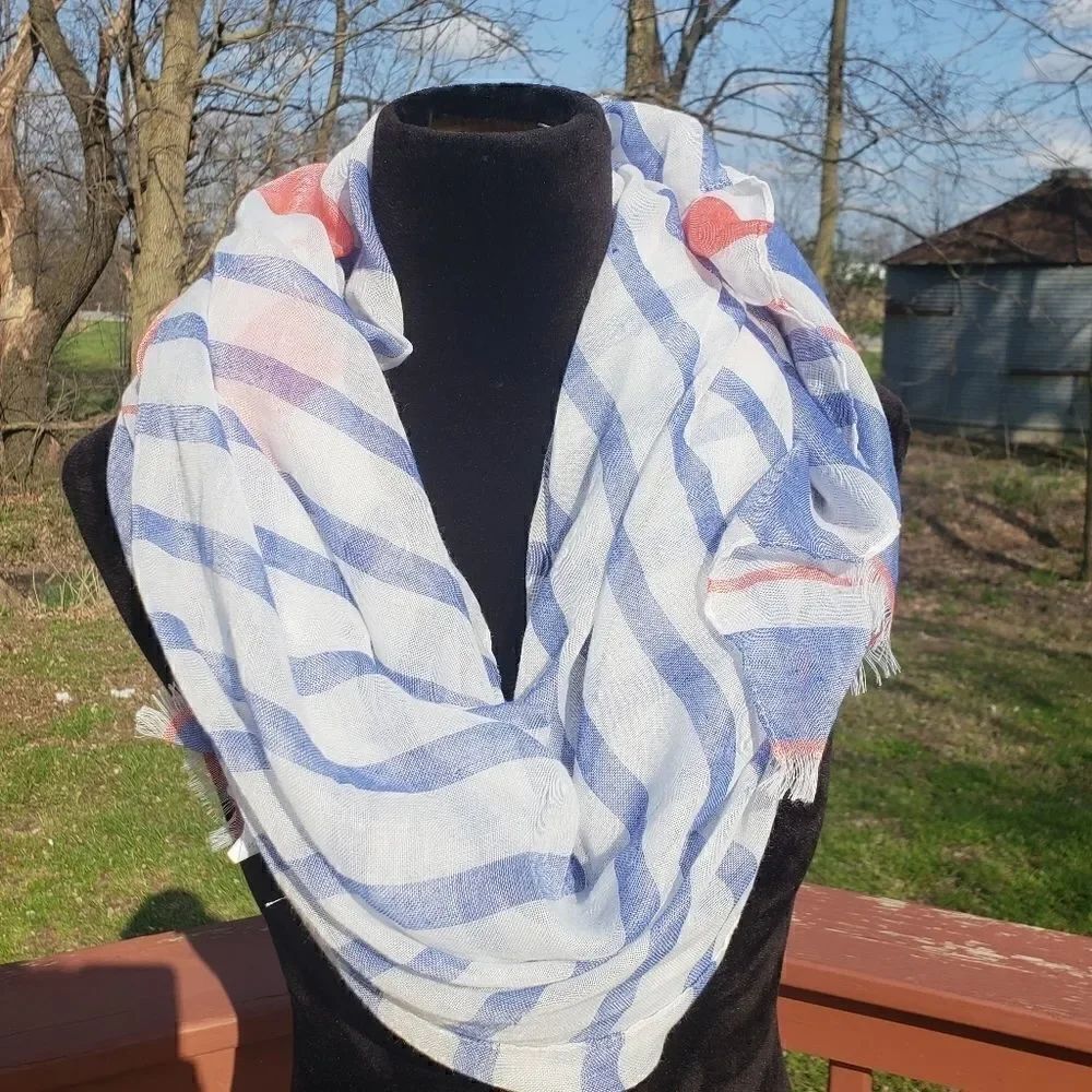 WestLoop Striped Red Blue White Sheer Scarf